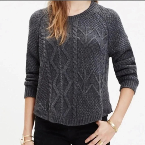 Madewell Gray Block-stitch cable knit sweater Small - Picture 1 of 11